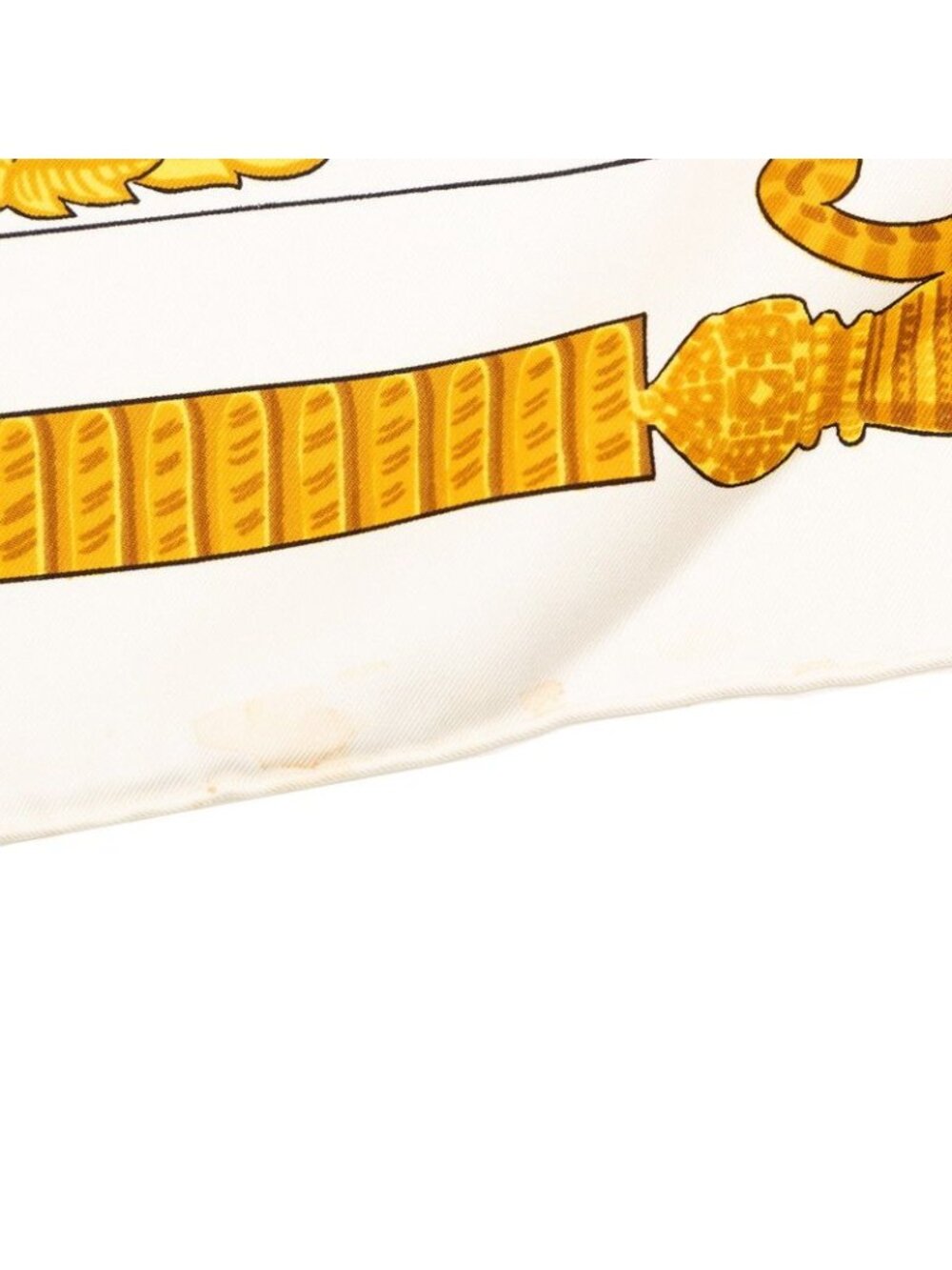 Hermes Carre 90 Armets En Panache Feathered Helmet Scarf Large Ivory Gold Silk - Picture 5 of 10